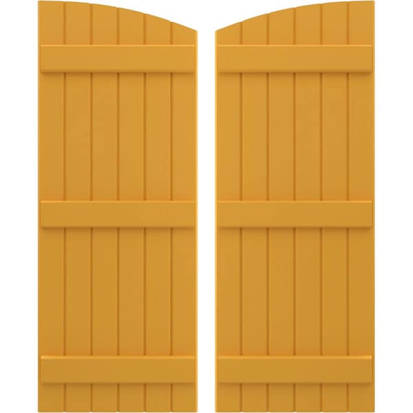 Ekena Millwork Americraft 6-Board (3 Batten) Wood Joined Board-n-Batten Shutters w/Ellipt Top, ARW401BE621X77TUH, PR ARW401BE621X77TUH - main